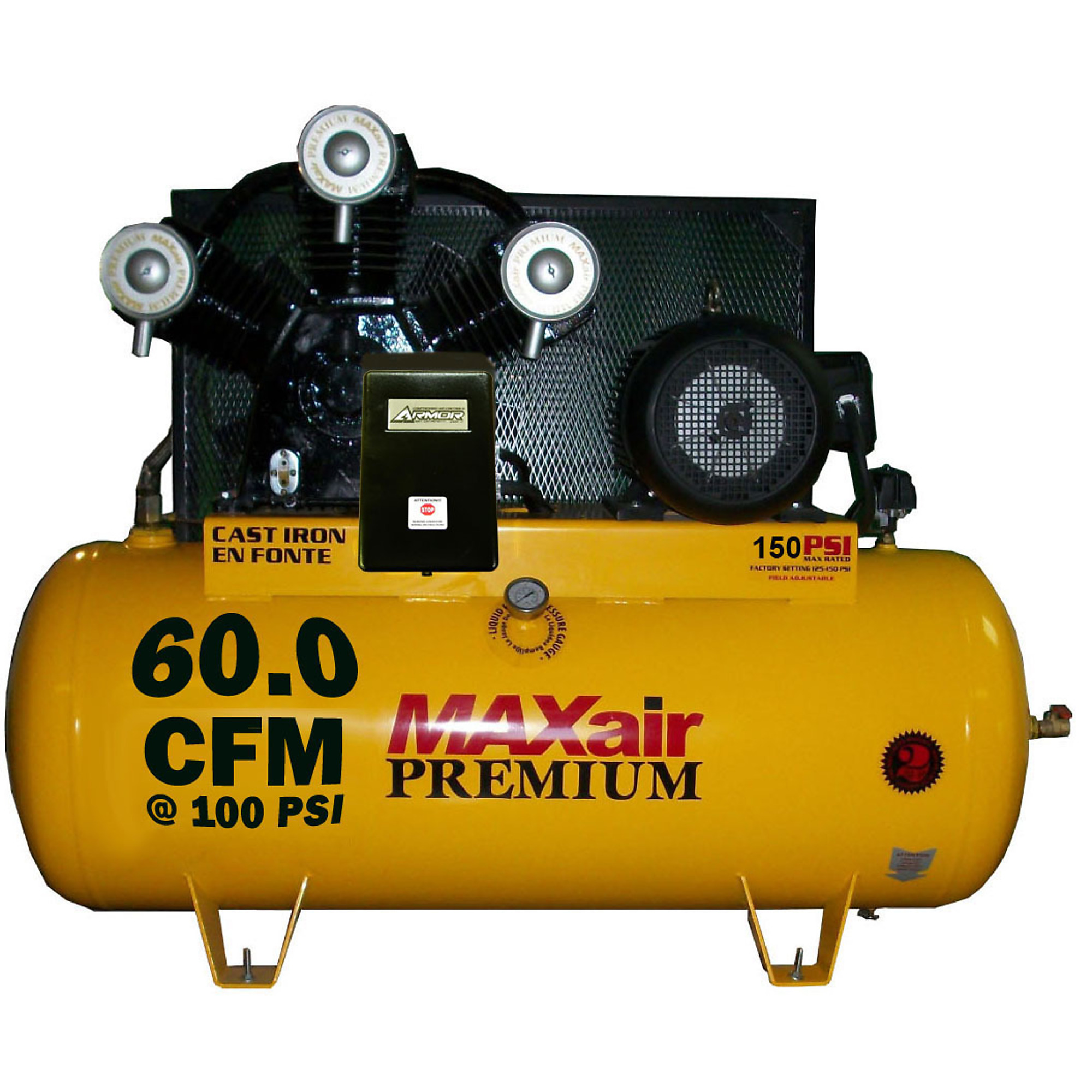 MAXair Premium Air Compressor - 60 CFM, 120-Gallon Tank, 15 HP, 170 PSI, Three-Phase, Model# C153120H1-MS230-MAP